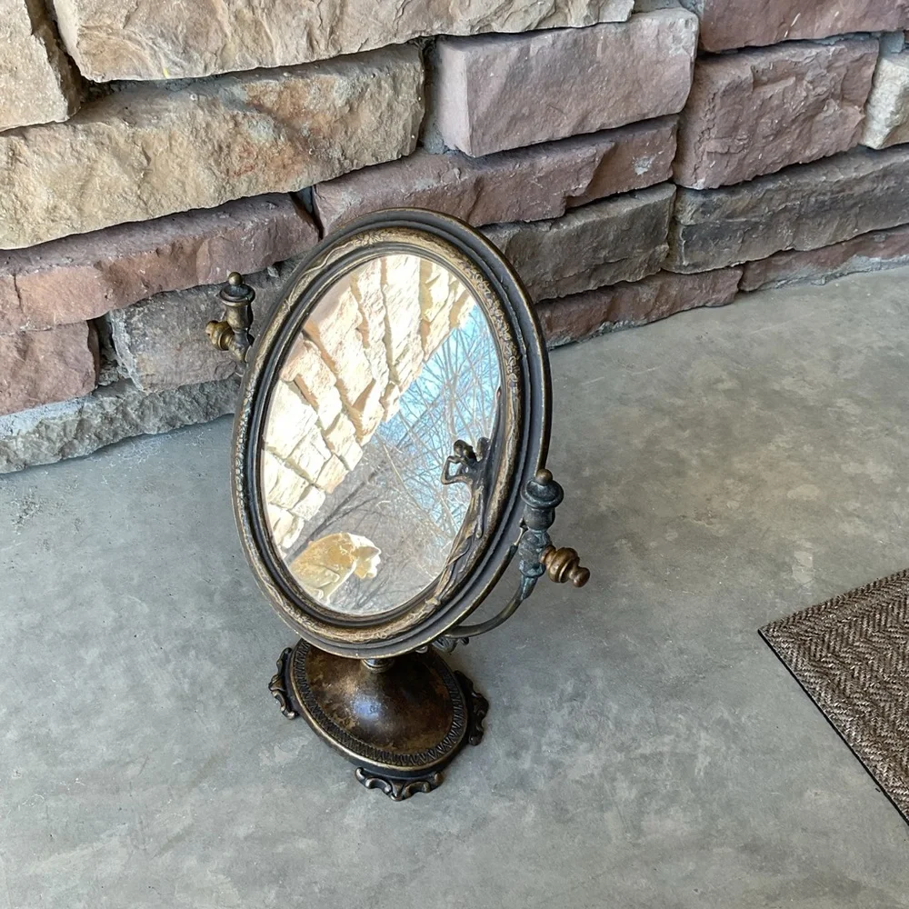 Vintage Metal Vanity Mirror with Gold Accents